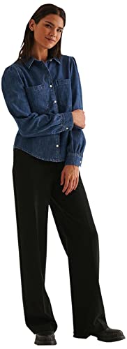 NA-KD Damen Puff Sleeve Denim Shirt Hemd mit Button-Down-Kragen, Mittelblau, 42 von NA-KD