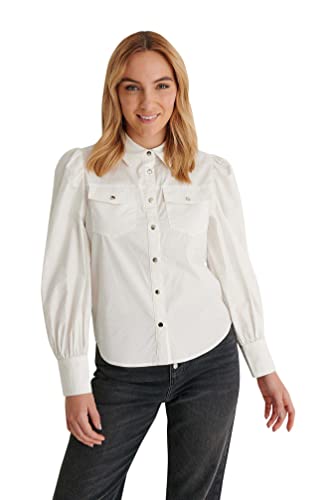 NA-KD Damen Puff Sleeve Shirt Hemd, weiß, 32 EU von NA-KD