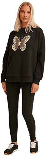 NA-KD Damen Schmetterlingsmotiv Sweatshirt, Schwarz, 32 von NA-KD