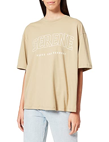 NA-KD Damen Serene Printed T-Shirt, Khaki, 2XL von NA-KD