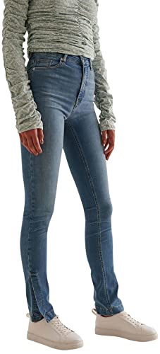 NA-KD Damen Side Slit Skinny Jeans, Mittelblau, 38 von NA-KD