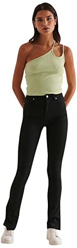 NA-KD Damen Side Slit Skinny Jeans, Schwarz, 42 von NA-KD