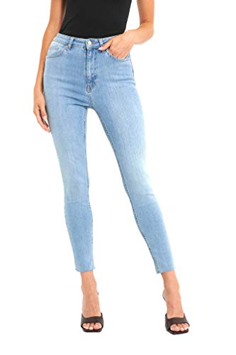 NA-KD Damen Skinny High Waist Raw Hem Jeans, Blau (Hellblau), 32 EU von NA-KD
