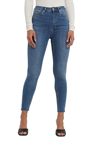 NA-KD Damen Skinny High Waist Raw Hem Jeans, Blau (Mid Blue), 32 EU von NA-KD