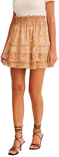 NA-KD Damen Smocked Mini Skirt Baby Rock, Pastel Bloom, EU 34 von NA-KD