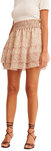 NA-KD Damen Smocked Mini Skirt Baby Rock, Pink Flower, EU 32 von NA-KD