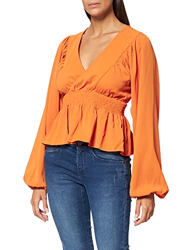 NA-KD Damen Smocked Waist Blouse Bluse, Orange, 34 EU von NA-KD