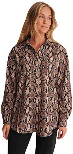 NA-KD Damen Snake Shirt Hemd mit Button-Down-Kragen, Schlange, 34 von NA-KD