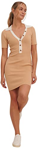 NA-KD Damen Strickkleid mit geripptem Detail Lssiges Kleid, Sand Beige, X-Large von NA-KD