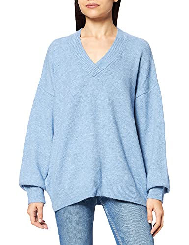 NA-KD Damen Strickpullover mit V-Ausschnitt Pullover, blau, XL von NA-KD