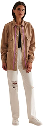 NA-KD Damen Stripe Detail Jacket Leichte Baumwolljacke, Dunkelbeige, 42 von NA-KD