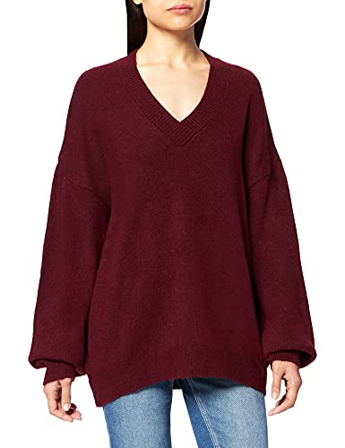 NA-KD Damen V-Neck Knitted Sweater Pullover, burgunderfarben, XS von NA-KD