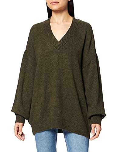 NA-KD Damen V-Neck Knitted Sweater Pullover, dunkelgrün, 2XS von NA-KD