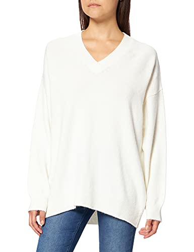 NA-KD Damen V-Neck Knitted Sweater Pullover, gebrochenes weiß, S von NA-KD