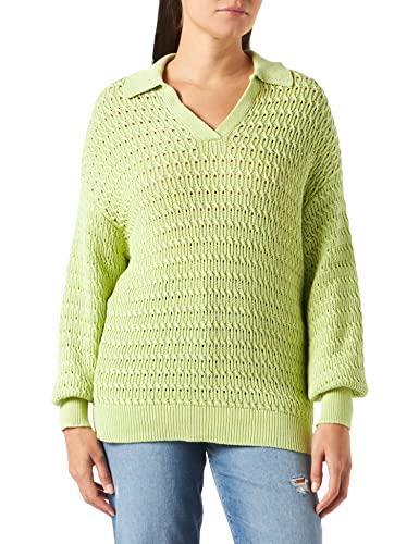 NA-KD Damen V-Neck Oversized Knitted Sweater Pullover, Gelbe Limette, L von NA-KD