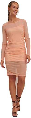 NA-KD Damen gerafftem Netzstoff Lssiges Kleid, Korallenpink, L von NA-KD