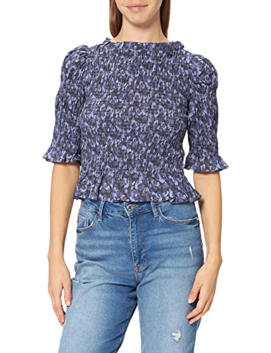 NA-KD Damen high Neck Smocked Blouse Bluse, Violette Blume, 44 EU von NA-KD