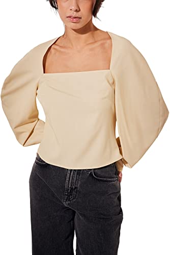 NA-KD Damen voluminösen Ärmeln Bluse, Light Sand, 34 von NA-KD