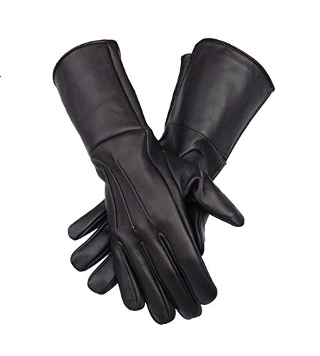 Herren Mittelalter Renaissance Cosplay Ungefüttert Handschuh Echt Leder Kostüm Handschuhe Artillerie Kavallerie Kleinkind Lange Arm Manschette, Schwarz, Medium von "NA"