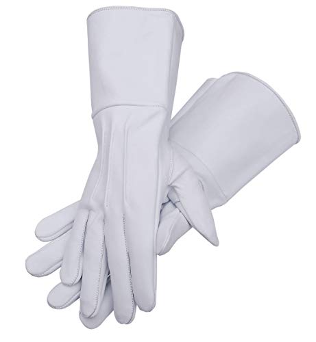 Herren Mittelalter Renaissance Cosplay Ungefüttert Handschuh Echt Leder Kostüm Handschuhe Artillerie Kavallerie Kleinkind Lange Arm Manschette, Weiss/opulenter Garten, Medium von "NA"