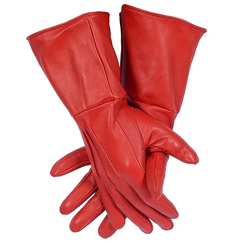 "NA" Herren Mittelalter Renaissance Cosplay Ungefüttert Handschuh Echtes Leder Kostüm Handschuhe Artillerie Kleinkind Lange Arm Manschette, Rot/Ausflug, einfarbig (Getaway Solids), Large von "NA"