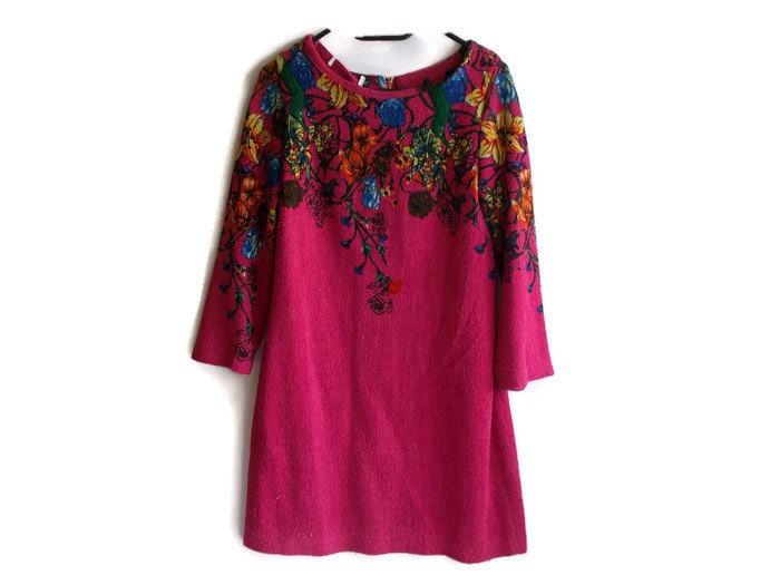 Vintage Rotes Kleid, 90Er Minikleid, Blumenkleid, Rotes Geblümtes Größe M von NAAMII