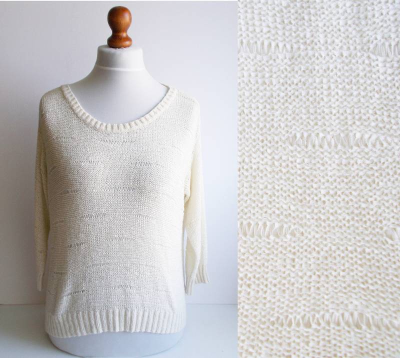 Vintage Weißer Pullover, Damen Leichter Gestrickter Sommer Schiere Größe M von NAAMII