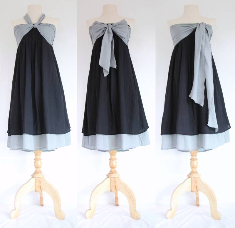 Schwarze Baumwolle Kleid Bandeau Schleife Sommer Sommerkleid Cabrio Infinity - Sd007 von NAAMJai