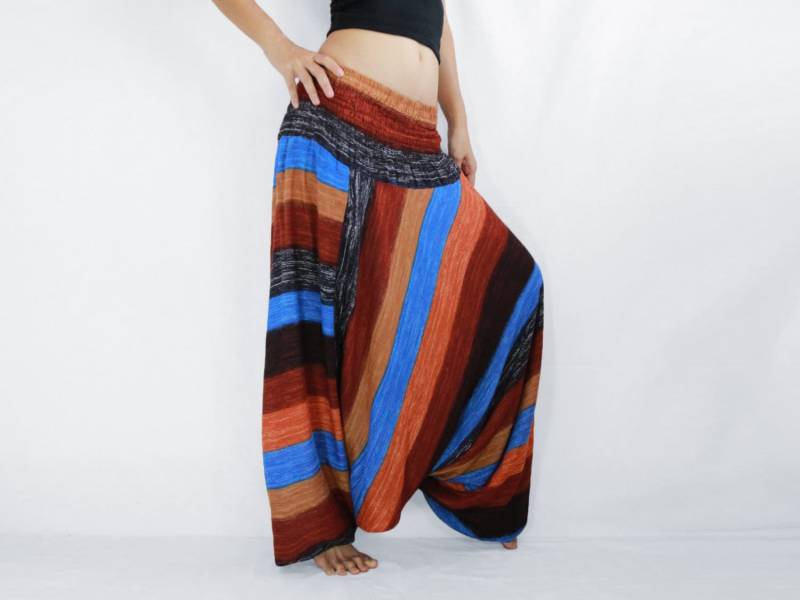 Frauen Blau Orange Yoga Hose Strampler Cabrio Overall Gestreifte Haremshose - Dp Pnt005 von NAAMJai