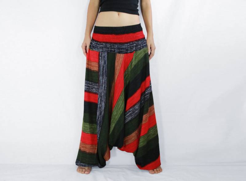 Frauen Yoga Hose Cabrio Jumpsuit Haremshose Schwarz Grün Gestreifte Boho Hippie Lose Baggyhose - Dp Pnt005 von NAAMJai