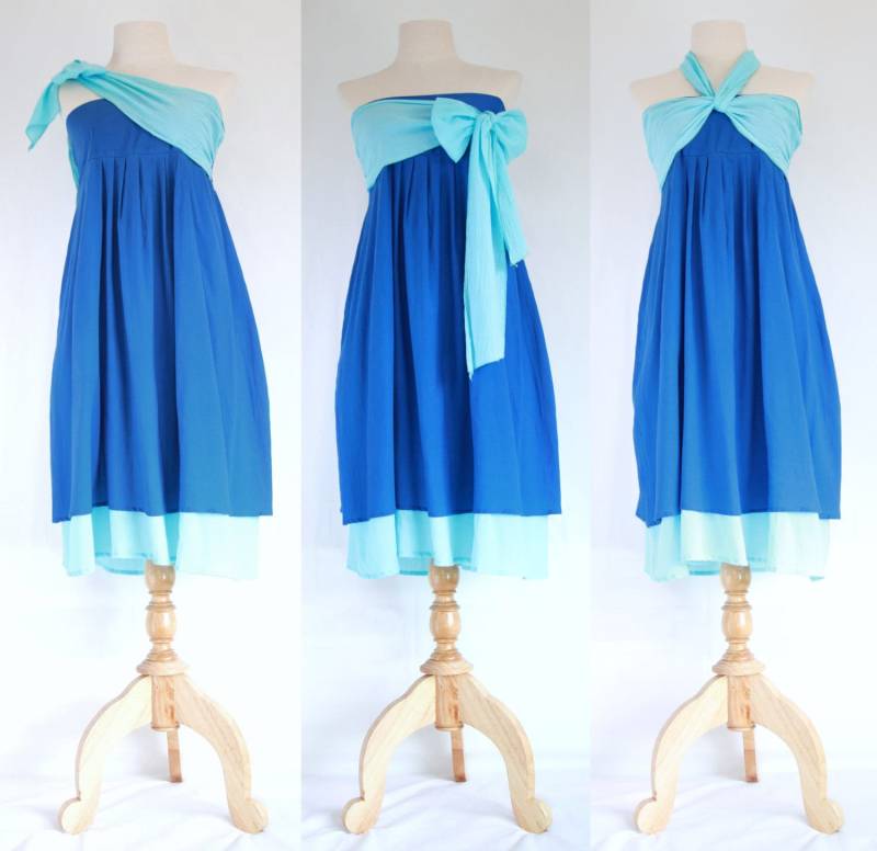 Himmelblaues Brautjungfernkleid/Blaues Baumwoll Minikleid Wandelbares Kleid Zweifarbiges Mit Schleife - Sd007 von NAAMJai