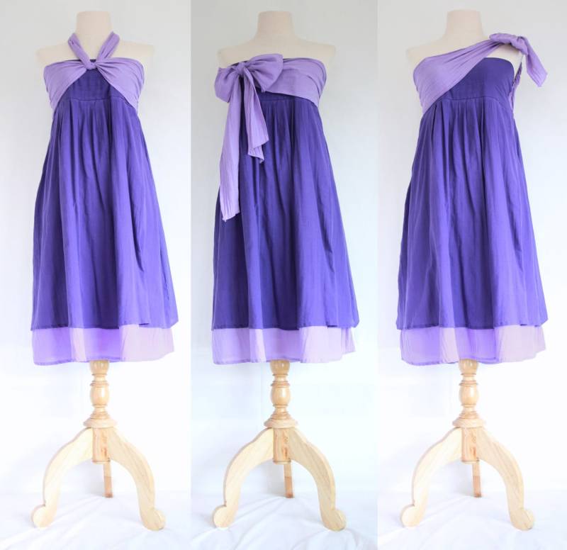 Lila Baumwoll Minikleid Trägerloses Bandeau Bow Dress/Cabrio Stile Kleider Sommer - Sd007 von NAAMJai