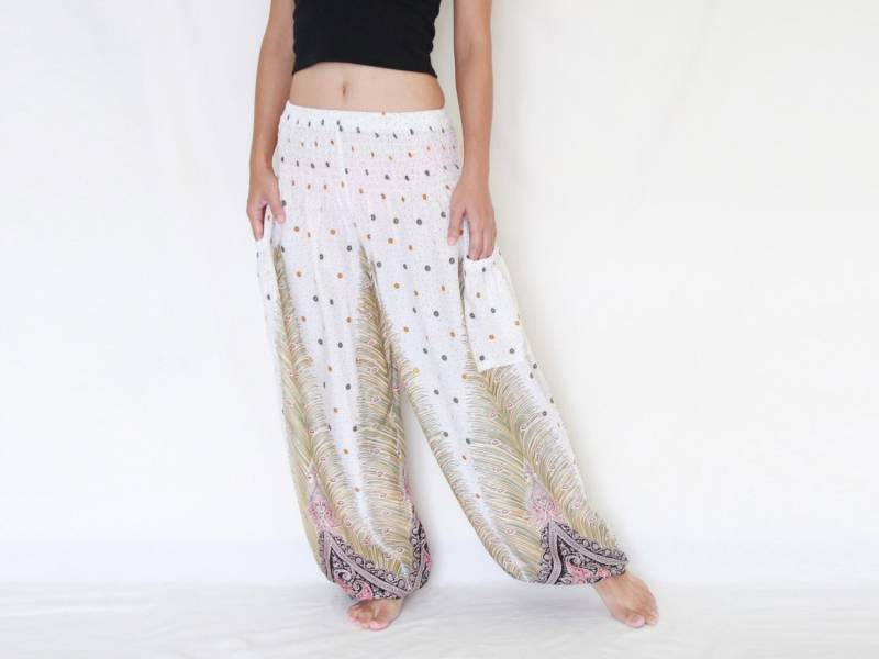 Lose Yoga Hose Weiß Sommer-strand-Hose Mit Taschen Atmungsaktiv Leicht - Dp Pnt004 von NAAMJai