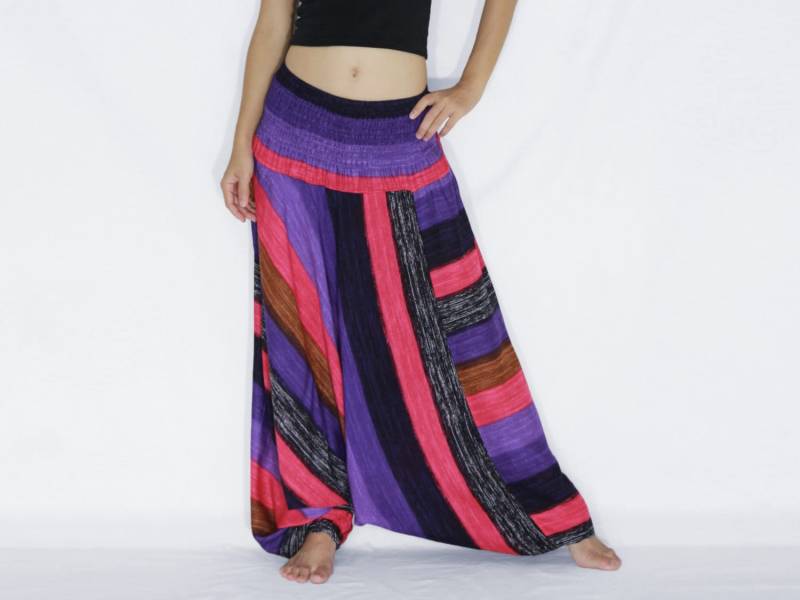 Weite Beinhose Frauen Baggy Pants Gestreifte Hose Romper Lila Yoga Frühling Sommer Kleidung Boho Hippie - Dp Pnt005 von NAAMJai