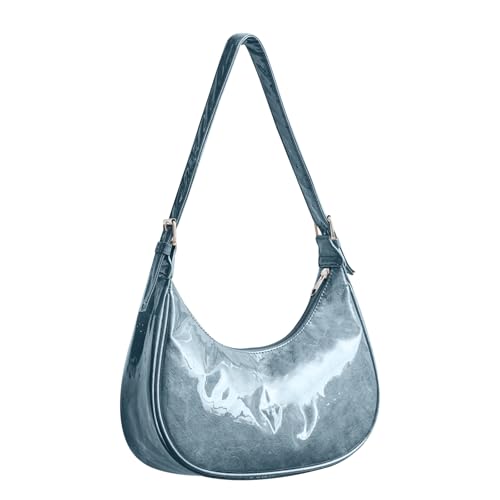NAARIIAN PVC-Tasche für Damen, kleine Hobo-Tragetasche, Handtasche, Mini-Clutch, Halbmond-Schultertasche mit Reißverschluss, Mitternachtsblau, Small von NAARIIAN