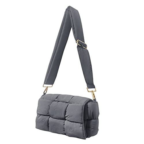 NAARIIAN Puffer Schultertasche Nylon gepolstert gewebt Handtasche Designer Crossbody Dupes Damen Daunen Geldbörse, GRAU, Small von NAARIIAN