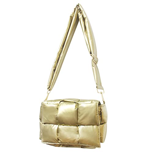 NAARIIAN Schultertaschen für Damen, leichte kleine Puffer-Geldbörsen, wasserdicht, handgewebte Puff-Tasche, Umhängetasche, Gold, Small von NAARIIAN