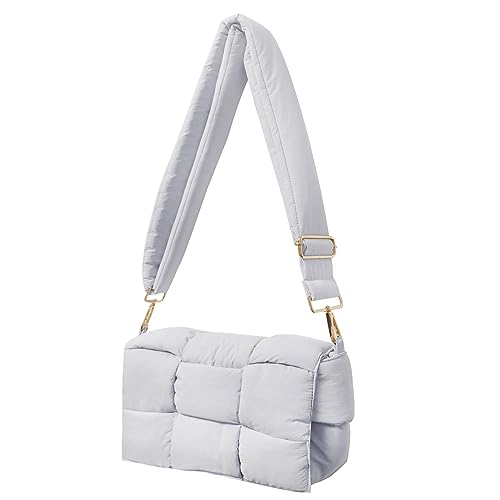 NAARIIAN Schultertaschen für Damen, leichte kleine Puffer-Geldbörsen, wasserdicht, handgewebte Puff-Tasche, Umhängetasche, Hellgrau, Small von NAARIIAN