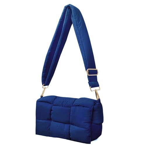 NAARIIAN Puffer Schultertasche Nylon gepolstert gewebt Handtasche Designer Crossbody Dupes Damen Daunen Geldbörse, Marineblau, Small von NAARIIAN