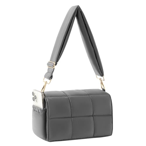 NAARIIAN Crossbody-Tasche für Damen, gesteppt, Puffer-Geldbörse, modisch, leicht, Reisehandtaschen, niedlich, kleine Umhängetasche, Stahlgrau, Small von NAARIIAN