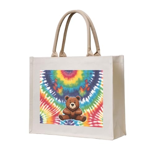 NABEAR Bear Dancing Batik-Leinen-Tragetasche, umweltfreundlich, wiederverwendbar, Schultertasche für Damen NABEAR Bear Dancing Batik-Leinen-Tragetasche, umweltfreundlich, wiederverwendbar, Schultertasche für Damen von NABEAR