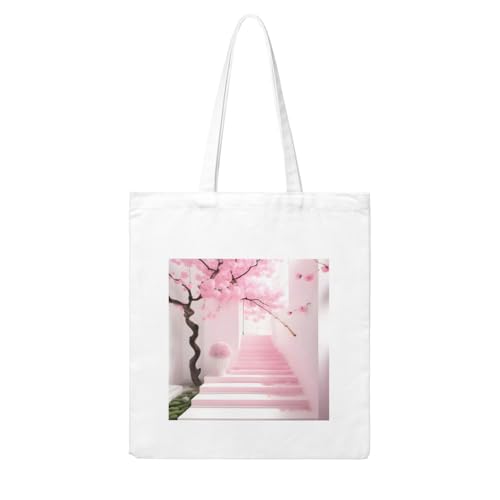 NABEAR Einkaufstasche aus Segeltuch, Motiv: rosa Kirschblüten, wiederverwendbar, umweltfreundlich, mit bedruckter Schultertasche, Tragetasche für Damen NABEAR Einkaufstasche aus Segeltuch, Motiv: rosa Kirschblüten, wiederverwendbar, umweltfreundlich, mit bedruckter Schultertasche, Tragetasche für Damen von NABEAR