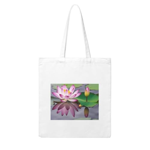 NABEAR Einkaufstasche aus Segeltuch mit Lotusblumen, wiederverwendbar, umweltfreundlich mit bedruckter Schultertasche, Tragetasche für Damen NABEAR Einkaufstasche aus Segeltuch mit Lotusblumen, wiederverwendbar, umweltfreundlich mit bedruckter Schultertasche, Tragetasche für Damen von NABEAR