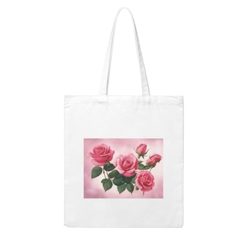 NABEAR Einkaufstasche aus Segeltuch mit rosa Rosen, wiederverwendbar, umweltfreundlich mit bedruckter Schultertasche, Tragetasche für Damen NABEAR Einkaufstasche aus Segeltuch mit rosa Rosen, wiederverwendbar, umweltfreundlich mit bedruckter Schultertasche, Tragetasche für Damen von NABEAR