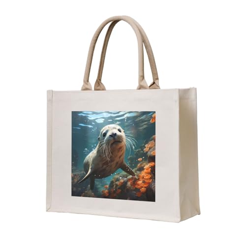 NABEAR Tragetasche aus Segeltuch mit Aufschrift "Seal Pup In Water", umweltfreundlich, wiederverwendbar, Schultertasche für Damen NABEAR Tragetasche aus Segeltuch mit Aufschrift "Seal Pup In Water", umweltfreundlich, wiederverwendbar, Schultertasche für Damen von NABEAR