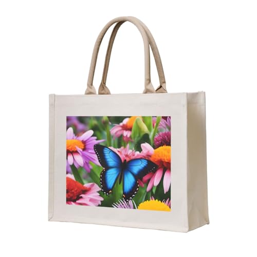 NABEAR Tragetasche aus Segeltuch mit Blumen und Schmetterlingen, umweltfreundlich, wiederverwendbar, Schultertasche für Damen NABEAR Tragetasche aus Segeltuch mit Blumen und Schmetterlingen, umweltfreundlich, wiederverwendbar, Schultertasche für Damen von NABEAR