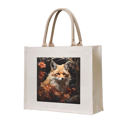 NABEAR Tragetasche aus Segeltuch mit Fuchs und Blumen, umweltfreundlich, wiederverwendbar, Schultertasche für Damen NABEAR Tragetasche aus Segeltuch mit Fuchs und Blumen, umweltfreundlich, wiederverwendbar, Schultertasche für Damen von NABEAR