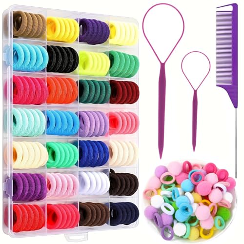 NACGUO Elastic Hair Ties, Hair Accessories for Girls, Colorful Baby Elatic Hair Bands Set with Hair Clips von NACGUO