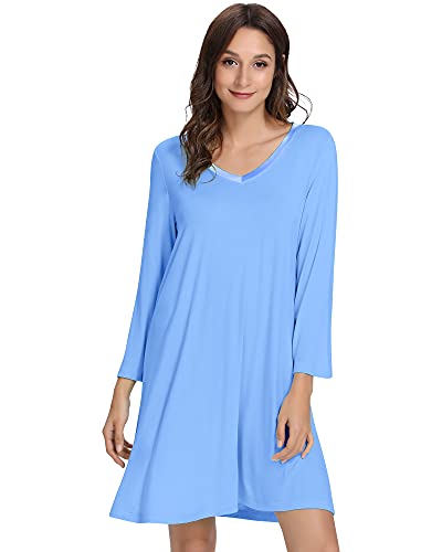 NACHILA Damen Bambus Nachthemd Langarm Nachthemd V Ausschnitt Nachtwäsche S-XXL, A-Sky Blue, X-Large NACHILA Damen Bambus Nachthemd Langarm Nachthemd V Ausschnitt Nachtwäsche S-XXL, A-Sky Blue, X-Large von NACHILA