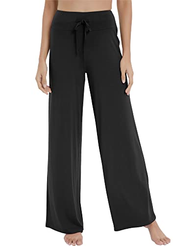 NACHILA Damen Bambus Pyjama Hosen Lange Nachtwäsche Hosen Breites Bein Lounge Sweatpants Weiche Schlafhose S-4XL, A-Schwarz, X-Groß von NACHILA